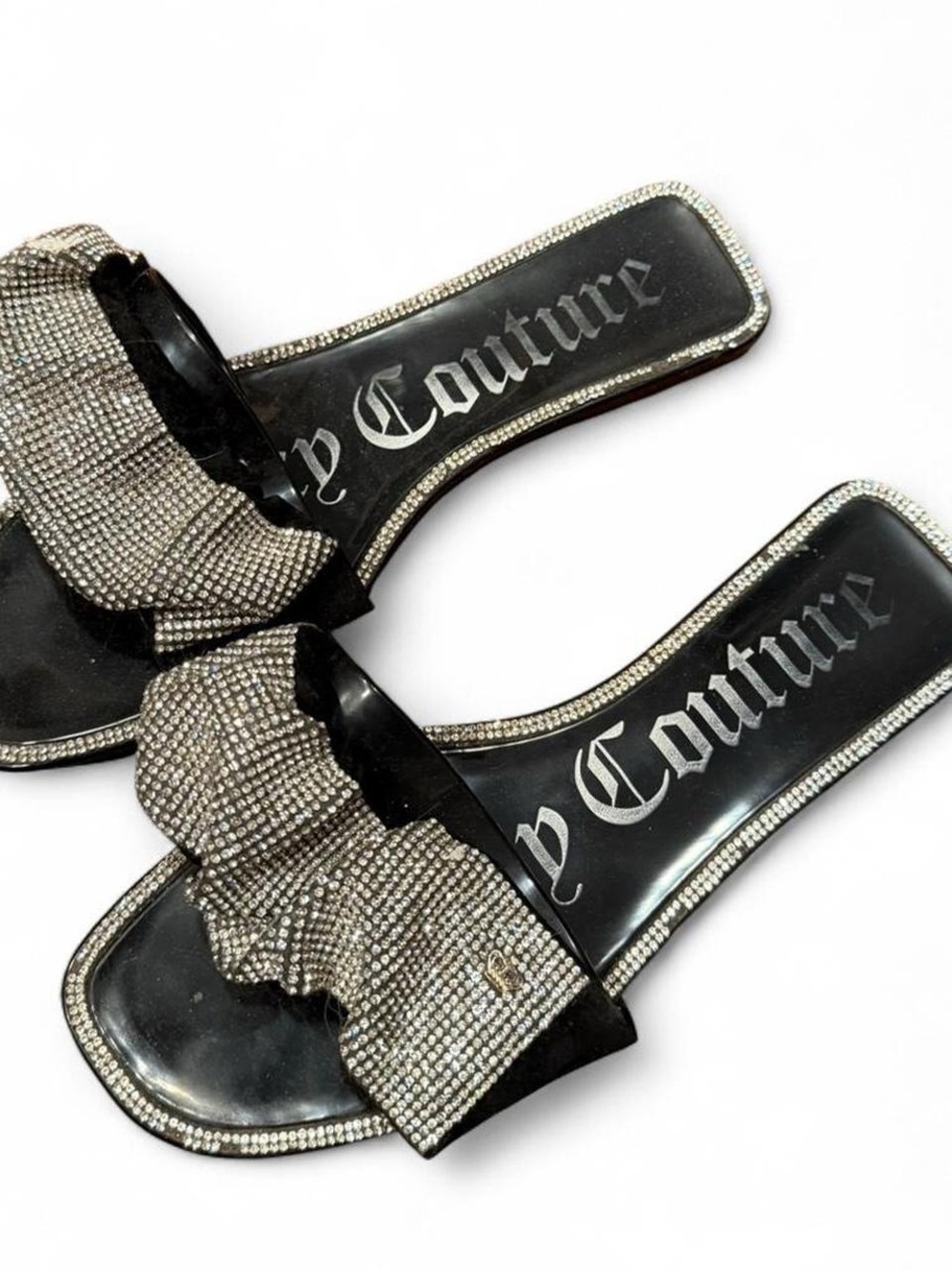 Juicy Couture Rhinestone Bow Slides Black Crystal